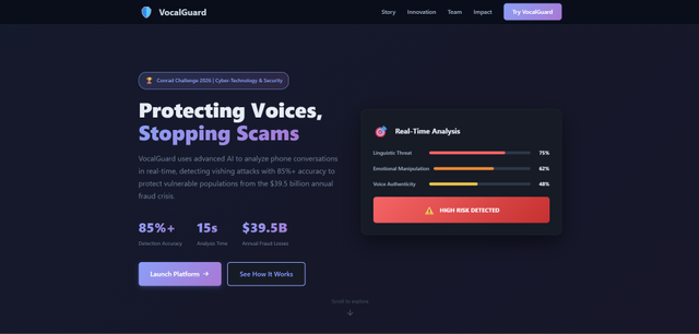 Screenshot of Vocal Guard Antivishing AI project